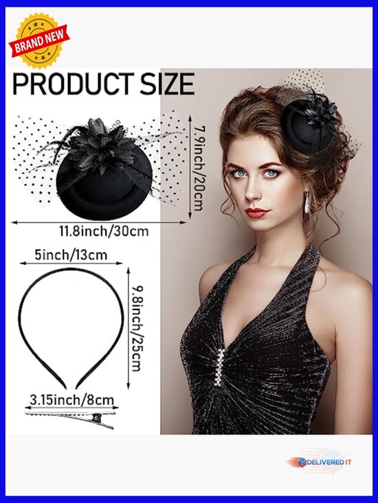 8 Pack Fascinators Veil Hat with Feathers for Tea Party Church Costume main image 5
